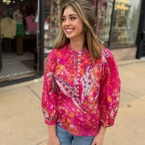Ivy Jane Fuchsia Explosion of Color Top Size MED Contemporary Bright Travel Work